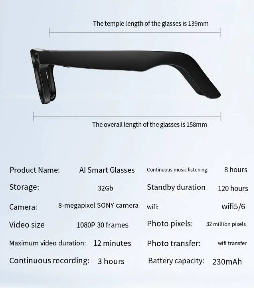 AI Camera recording Smart Glasses