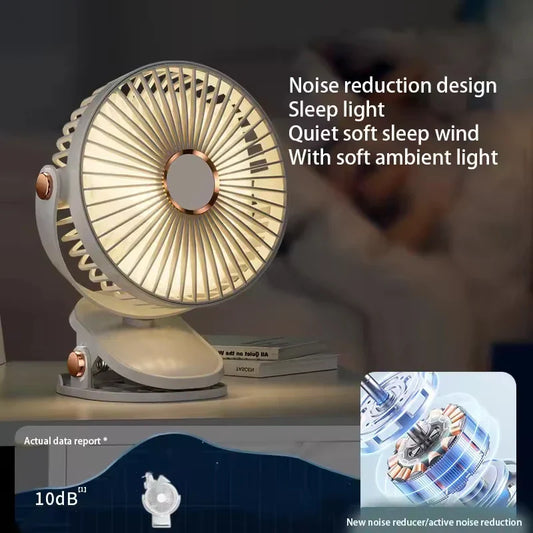 Quiet clip-on fan with LED Light-Portable & Rechargeable stay cool anywhere