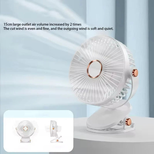 Quiet clip-on fan with LED Light-Portable & Rechargeable stay cool anywhere