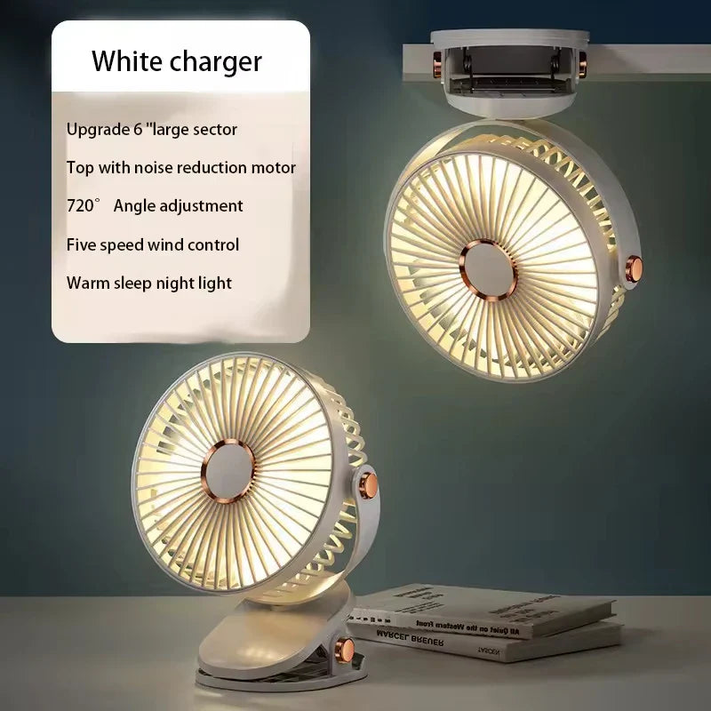 Quiet clip-on fan with LED Light-Portable & Rechargeable stay cool anywhere
