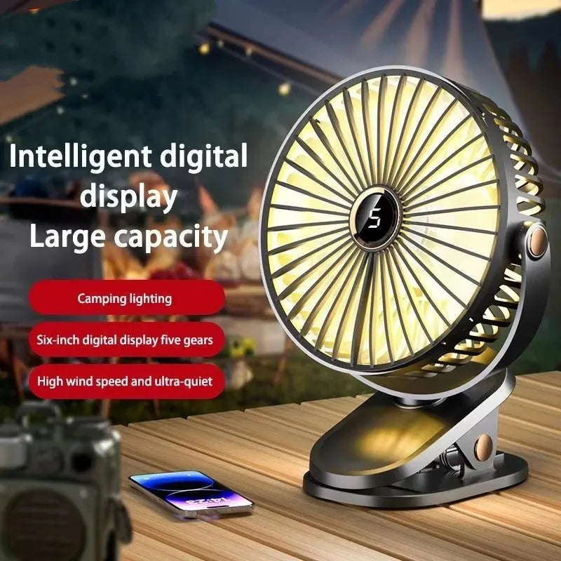 Quiet clip-on fan with LED Light-Portable & Rechargeable stay cool anywhere