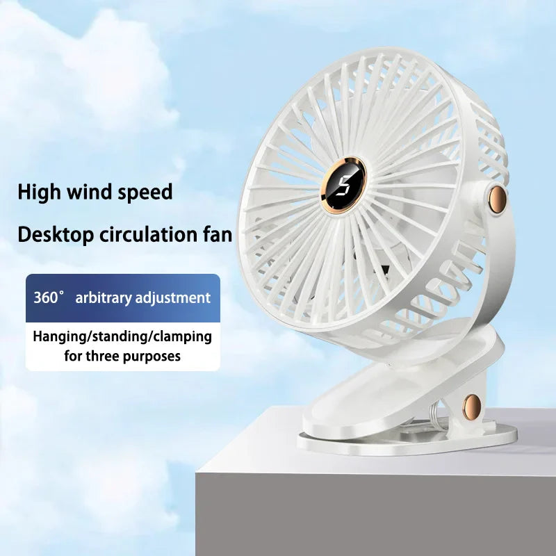 Quiet clip-on fan with LED Light-Portable & Rechargeable stay cool anywhere